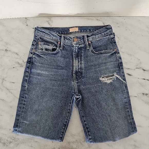 MOTHER The Insider Ankle Bloom And Doom Distressed Flare Blue Jeans 26 Preowned - Picture 5 of 11